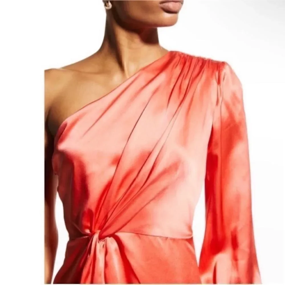 Cinq a Sept NWT Stace One-Shoulder Silk Blouse in Neon Coral Size XS